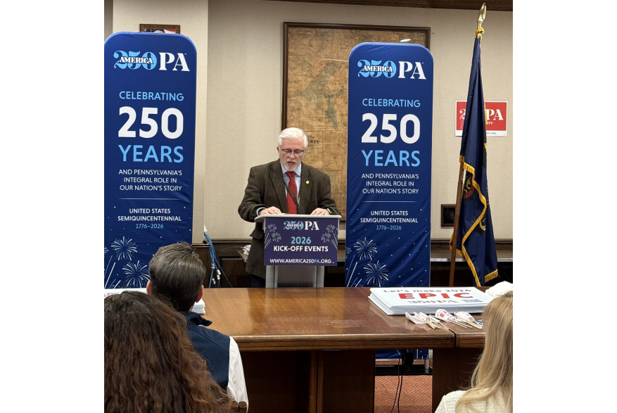 An individual speaking at Pike County's America250PA kick-off event