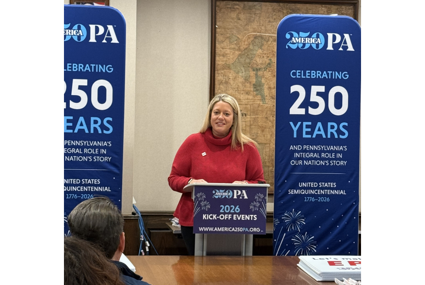 An individual speaking at Pike County's America250PA kick-off event