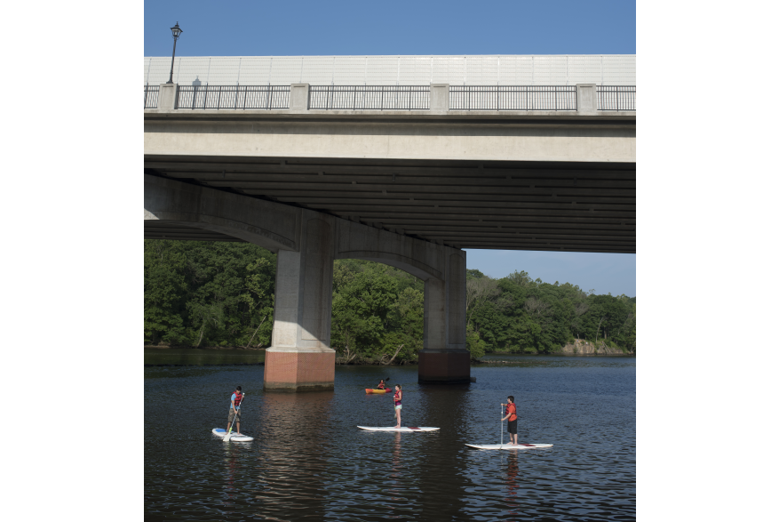People paddle boarding