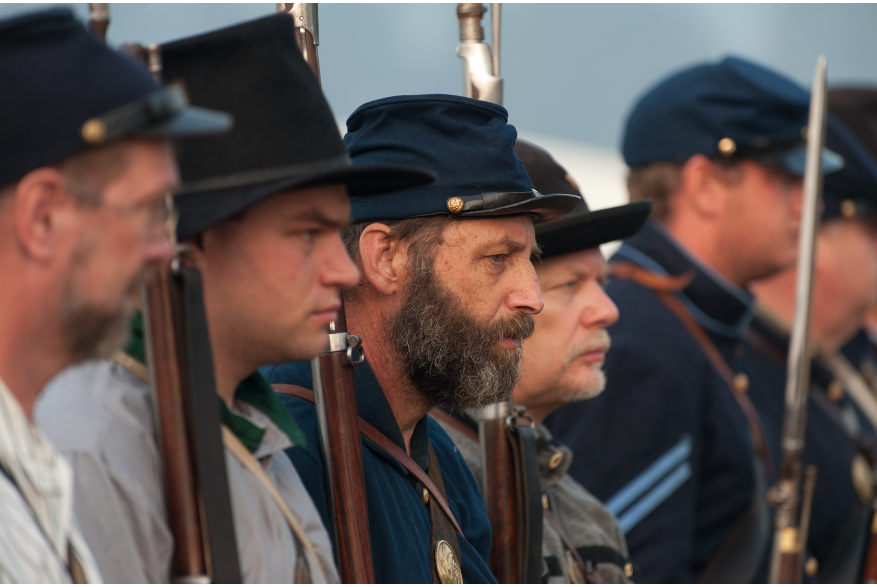 Civil War Reenactment, men standing in a line up