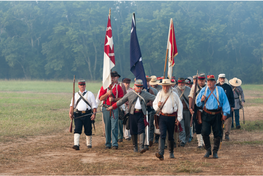 Men walking, civil war reenactment
