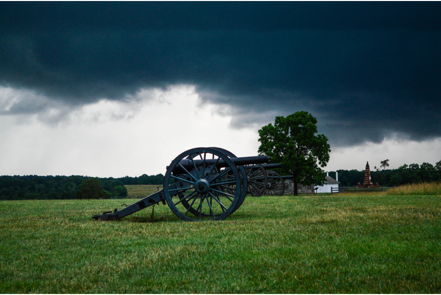 A cannon on a battlefield
