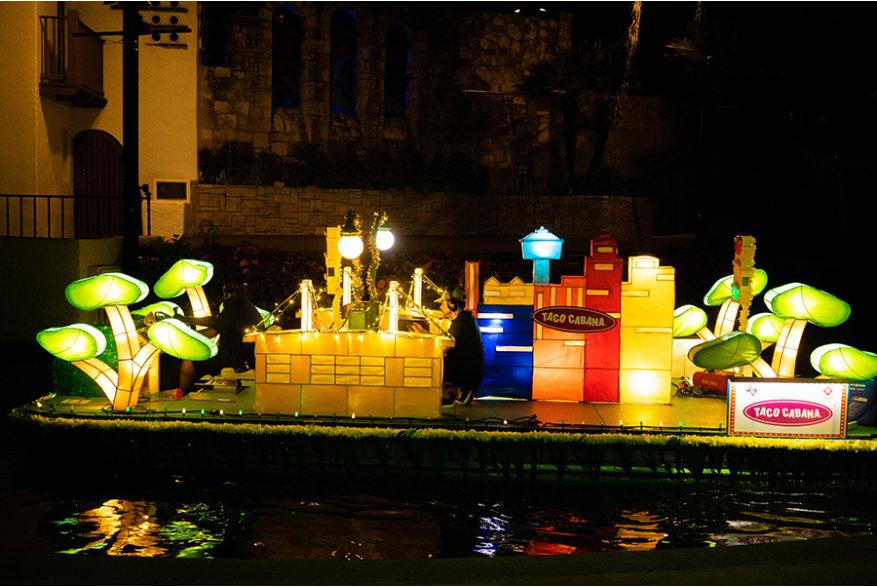 San Antonio Skyline recreation on river barge