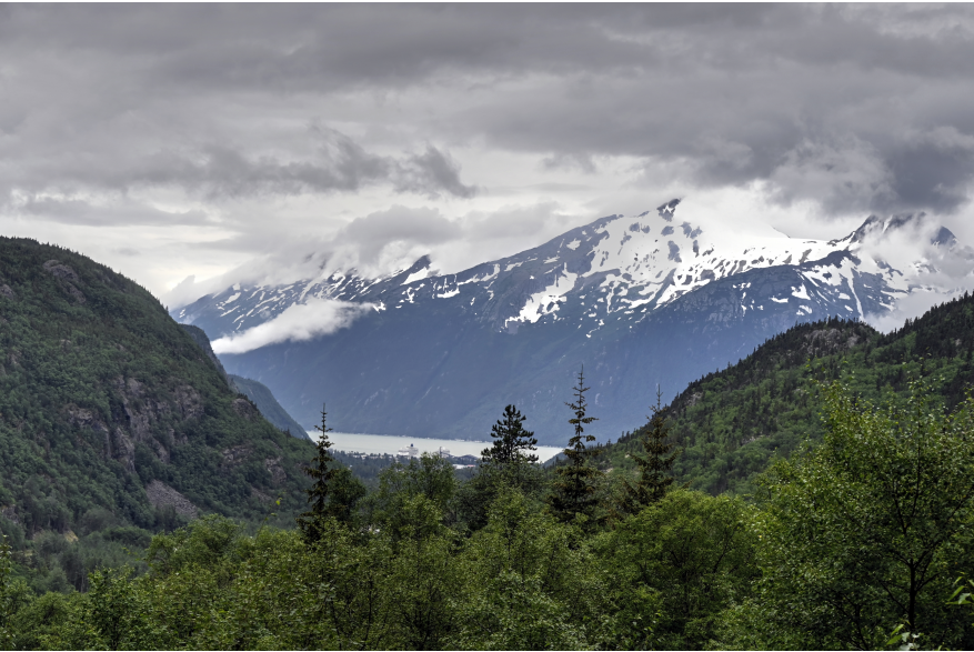 Port of Skagway from White Pass Tunnel with Mountains in Background