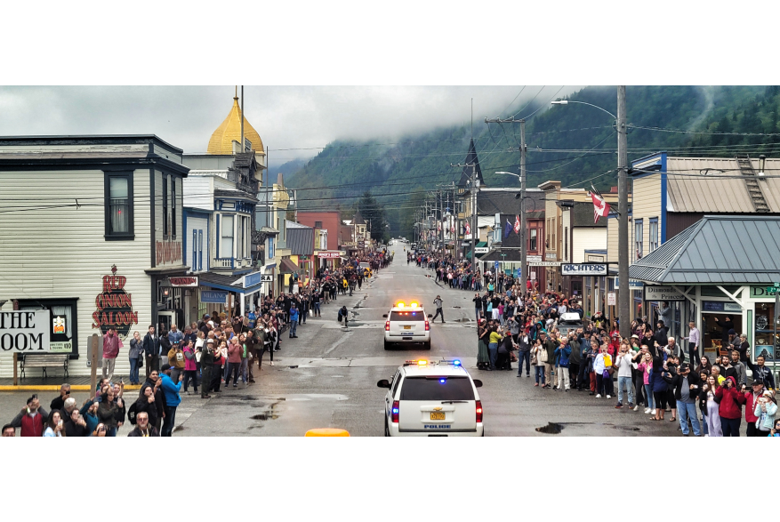 A shot from the giant potato during Skagway's Potato Parade