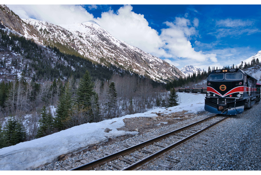 Locomotive No.3006 coming down the mountain. White Pass & Yukon Railway