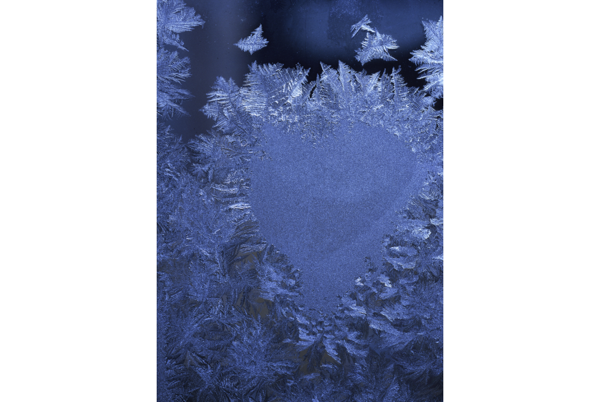 Blue ice Crystal Heart on the door of The Skagway News