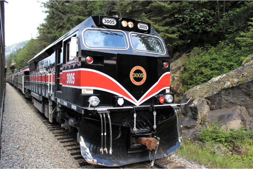 White Pass & Yukon Route Railroad passenger train, August 2023