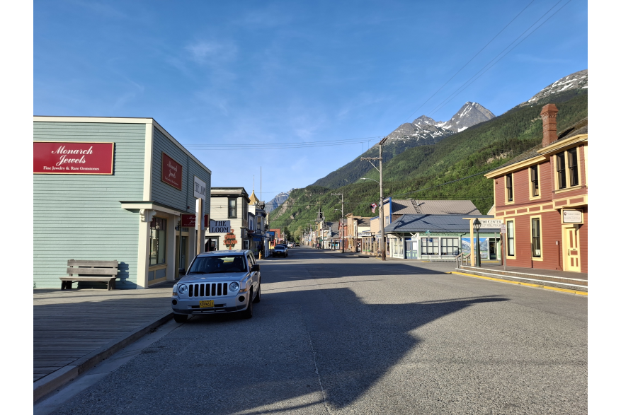 View of the quiet Broadway street in an early summer evening, after most cruise passengers have left for their ships.
