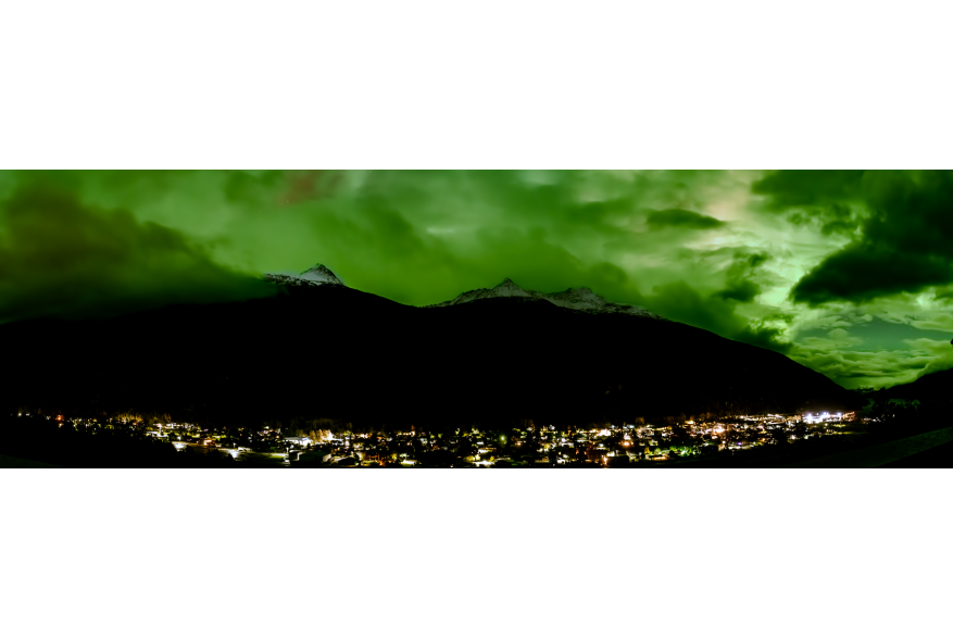 The lights of Skagway below and above taken from the overlook.