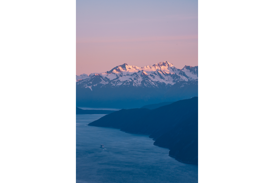 A rare cloudless night lights up the Inlet from the top of AB Mountain.