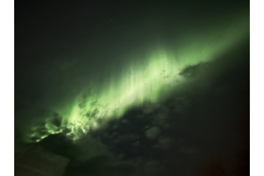 green northern lights in the middle of winter