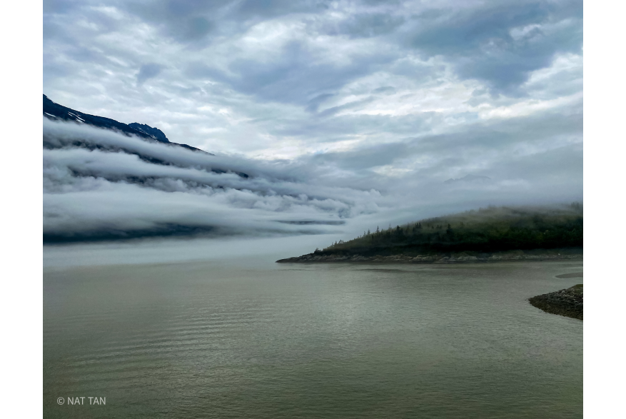Skagway’s Lynn Canal is breathtaking regardless of weather. Days like this just makes Skagway more mysterious and with its ever changing weather patterns, a good hour later, the fog slowly dissipates revealing its beauty little by little.