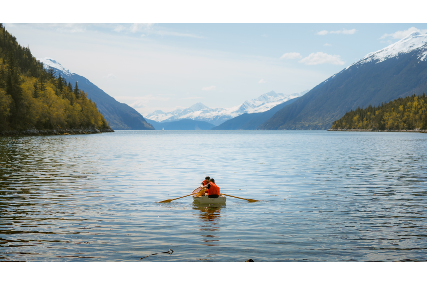 Beautiful morning for a paddle in Nahku Bay with the early season Chilkat mountians in the background.