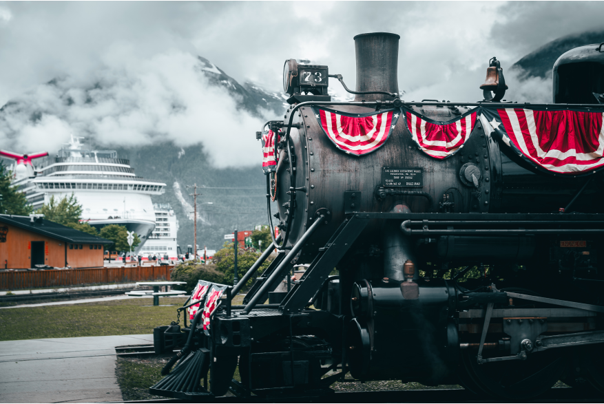 More Trains! The historic No. 73 draped in flags for 4th of July celebration in Skagway.