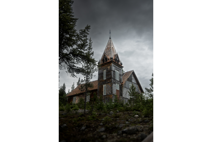 The Bennett Church on a cloudy day.
