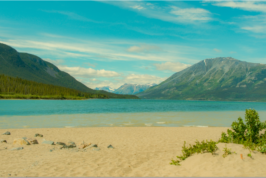 View of Bennett Lake in Carcross after spending the day driving up the Klondike Highway from Skagway