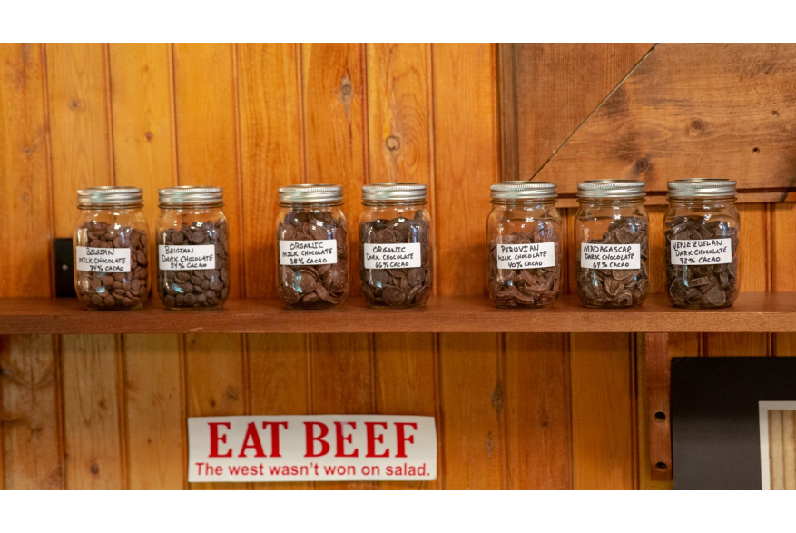 Jars of chocolate at Meeteetse Chocolatier