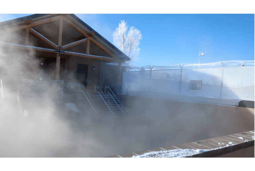The Hobo Hot Springs in Saratoga, Wyoming, inviting visitors to relax and enjoy the natural thermal pools, a thing to do in the area.