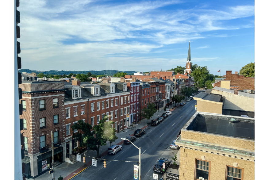 an aerial view of downtown York