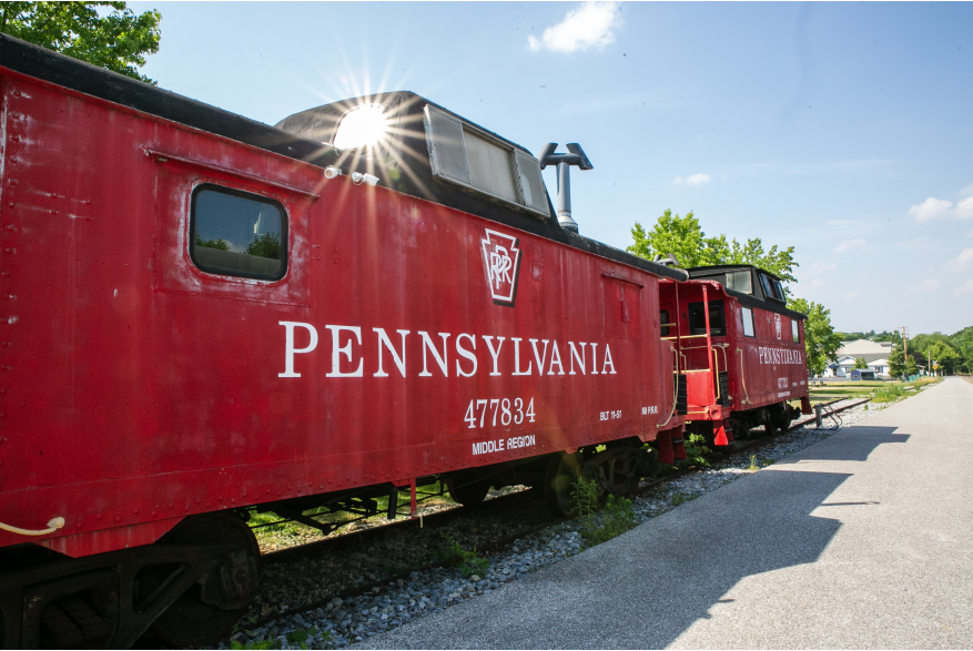 a train car at Northern Central Railway that sits outside the station