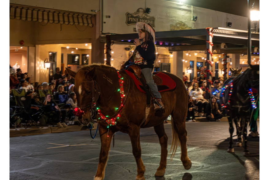 Saddles of Joy winner of best animal for this years Dorothy Young Electric Light Parade with their horse representing Rudolf with a Glowing red nose and a necklace made up of Christmas Lights