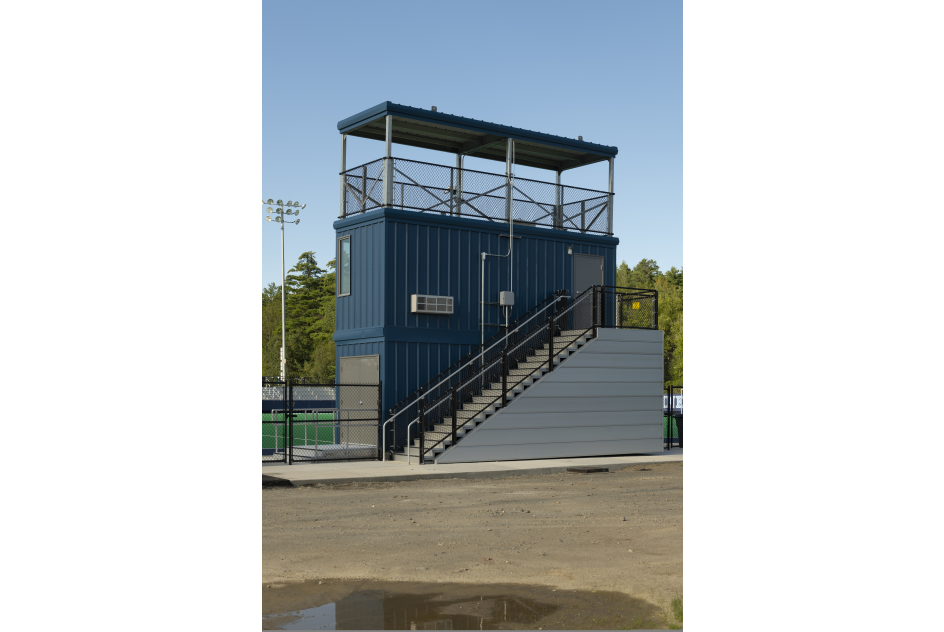 Stacked pressbox over a storage room, University of Maine in Orono, Maine