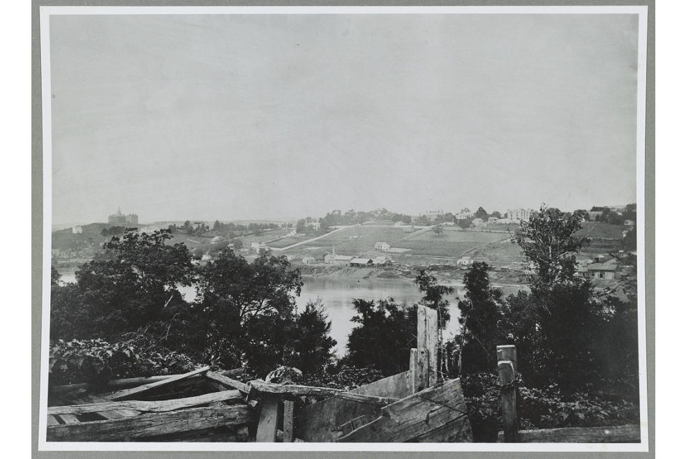 Photograph shows view of Knoxville from slope of Fort Dickerson, 1864.
