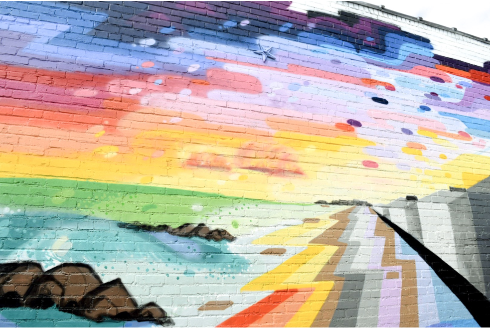 Colorful wall mural in OKC's Plaza Walls display