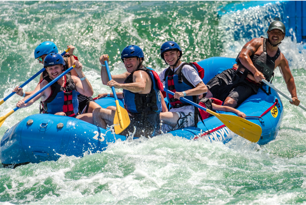Group whitewater rafting at Oklahoma City's RIVERSPORT Rapids