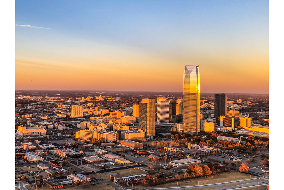 Downtown Oklahoma City skyline at sunset