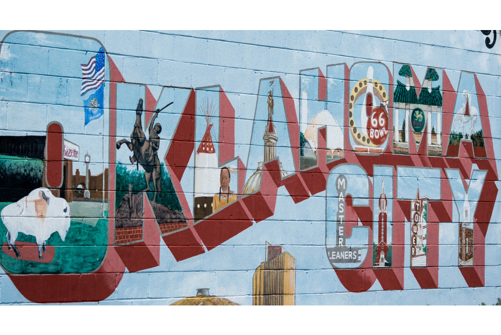 "Greetings from Oklahoma City" wall mural