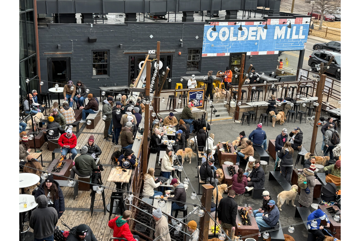 A packed Golden Mill patio during Goldens in Golden 2025 in Golden CO