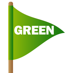 Image of a Green Flag indicating Clear Creek Open Warning Use Caution 2025.