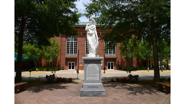 Athena Statue in front of the Classic Center Theatre