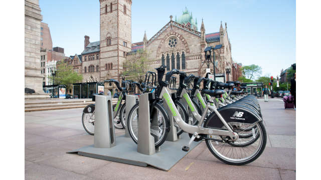 Hubway Bikes available outside the Public Library in Copley Square