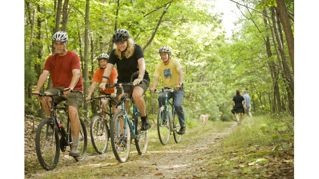 Group people biking at Michaux Forest