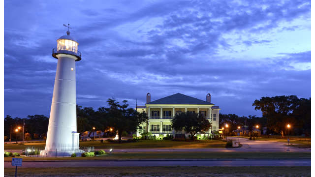 Biloxi Lighthouse & Visitors Center at Night