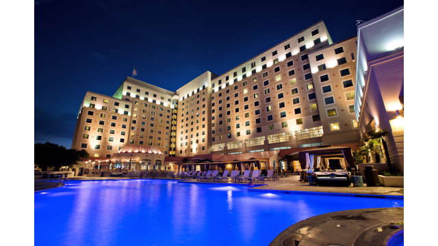 Harrah's Gulf Coast at night from the pool