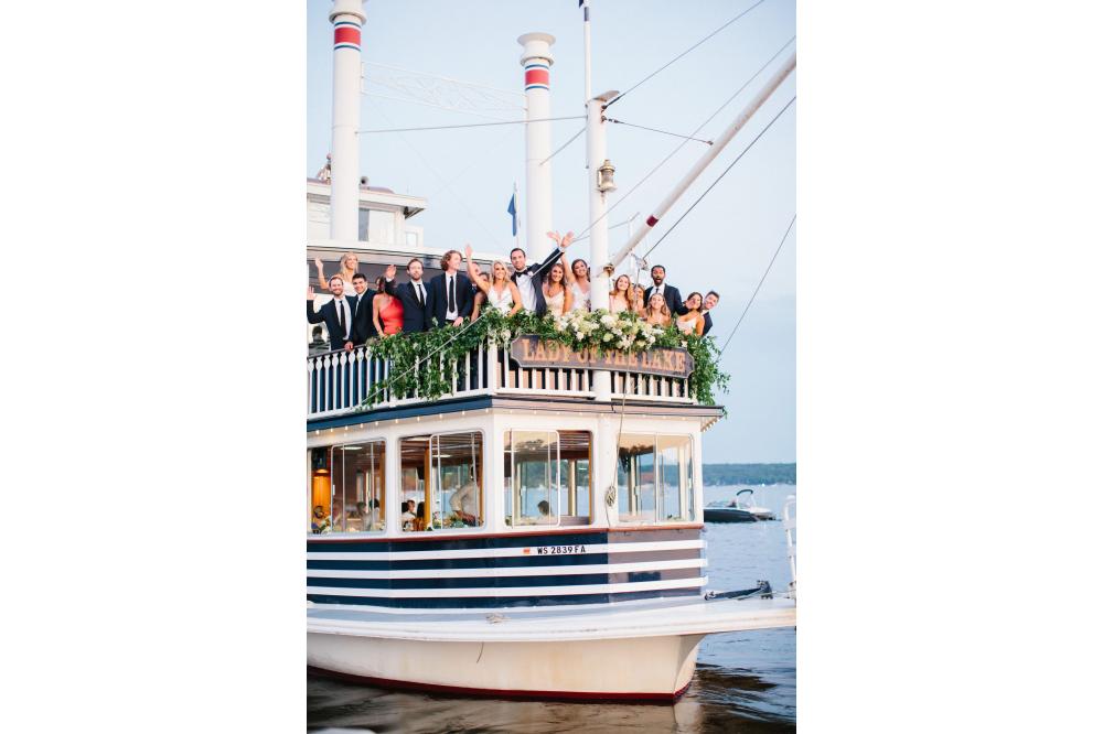 Bridal Party Celebrating on the Upper Deck of the Lady of the Lake!