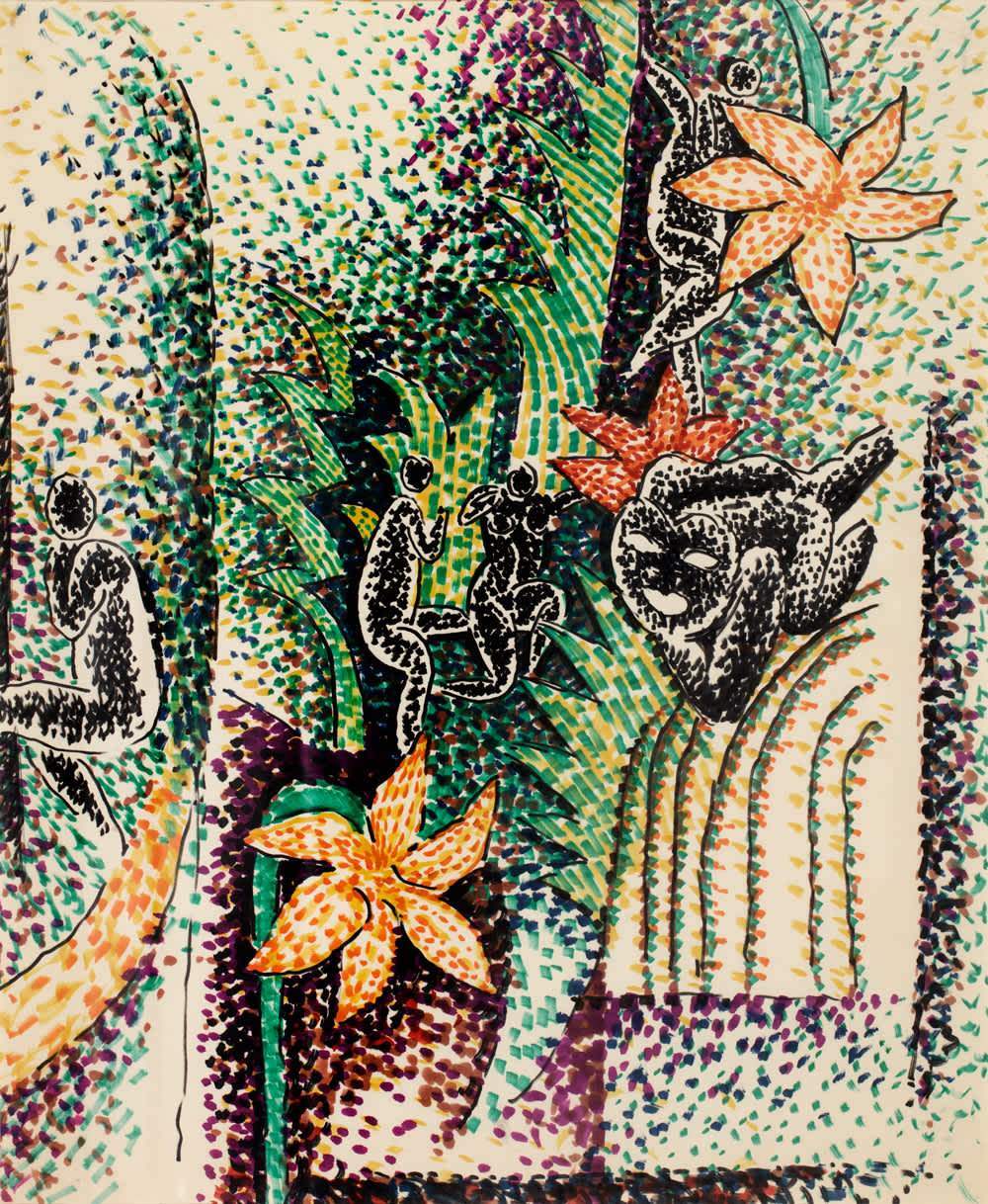 Robert Gordy, Rimbaud's Dream #2, 1971. Acrylic on canvas, 82 x 64 inches. Collection of New Orleans Museum of Art, 71.23. © The Estate of Robert Gordy.