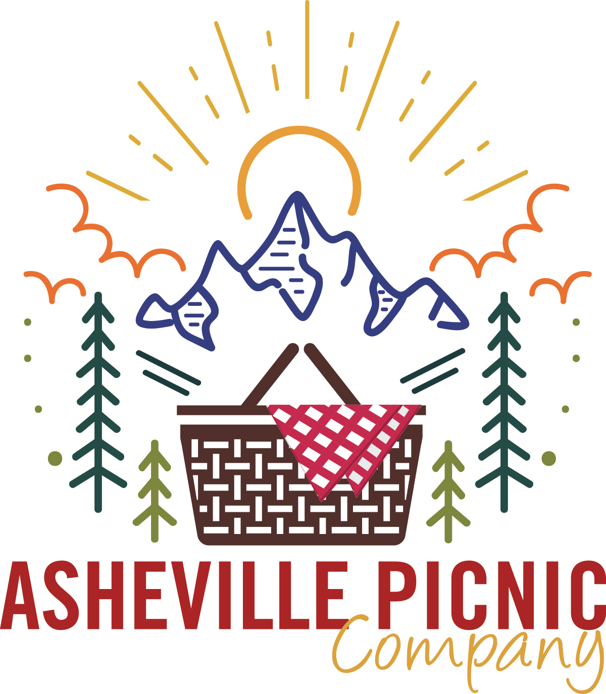 Colorful logo summer picnic with outdoor landscape