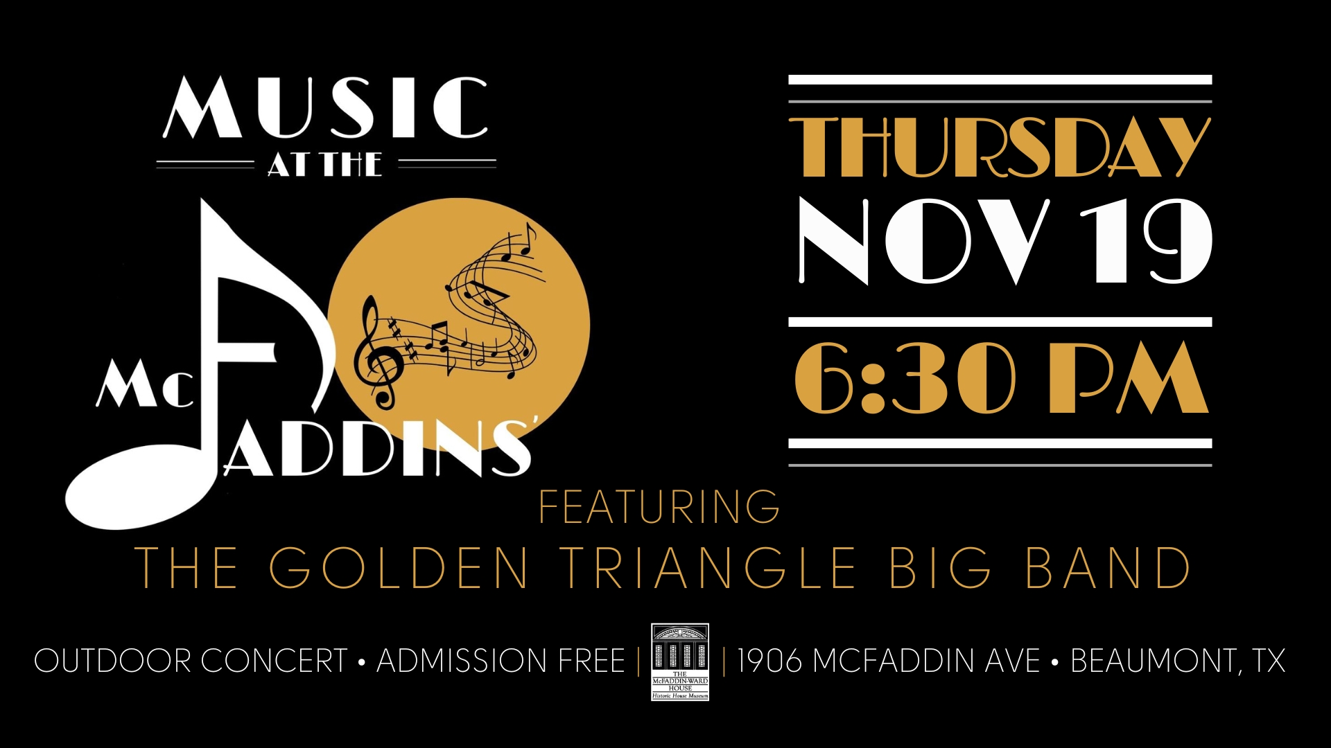 Music at the McFaddins’ Outdoor Concert Featuring The Golden Triangle Big Band