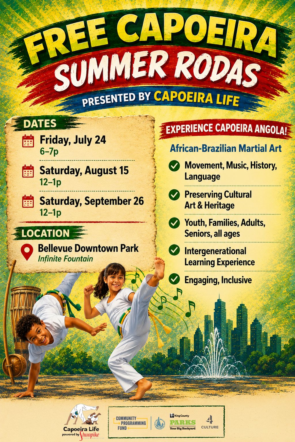 Free Summer Capoeira Rodas at Bellevue Downtown Park