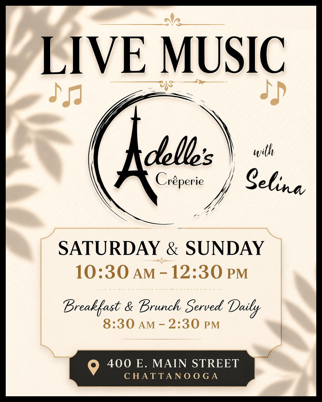 Live Music at Adelle's Every Saturday & Sunday Brunch