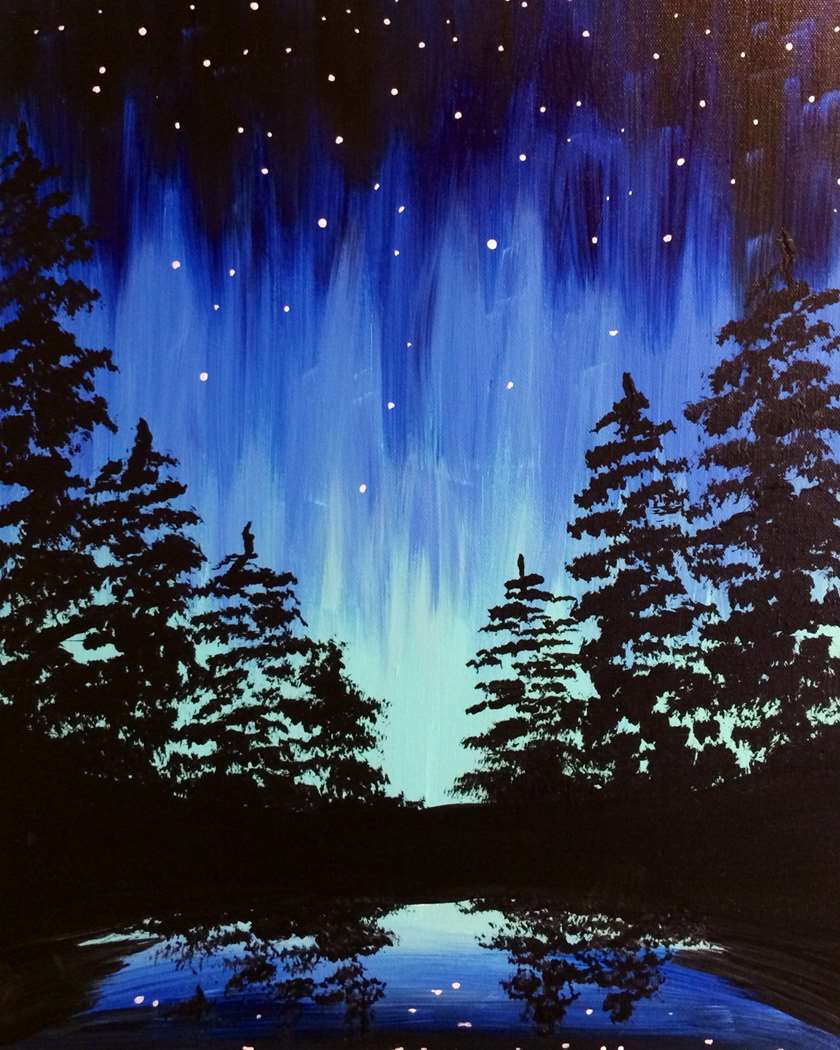 🌌🌲 Paint and Sip: Aurora Through the Trees ✨🎨