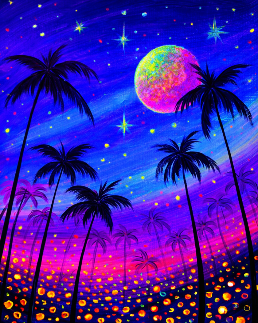 🌴🌅 Paint and Sip: Blacklight Tropical Sunset 🌈✨