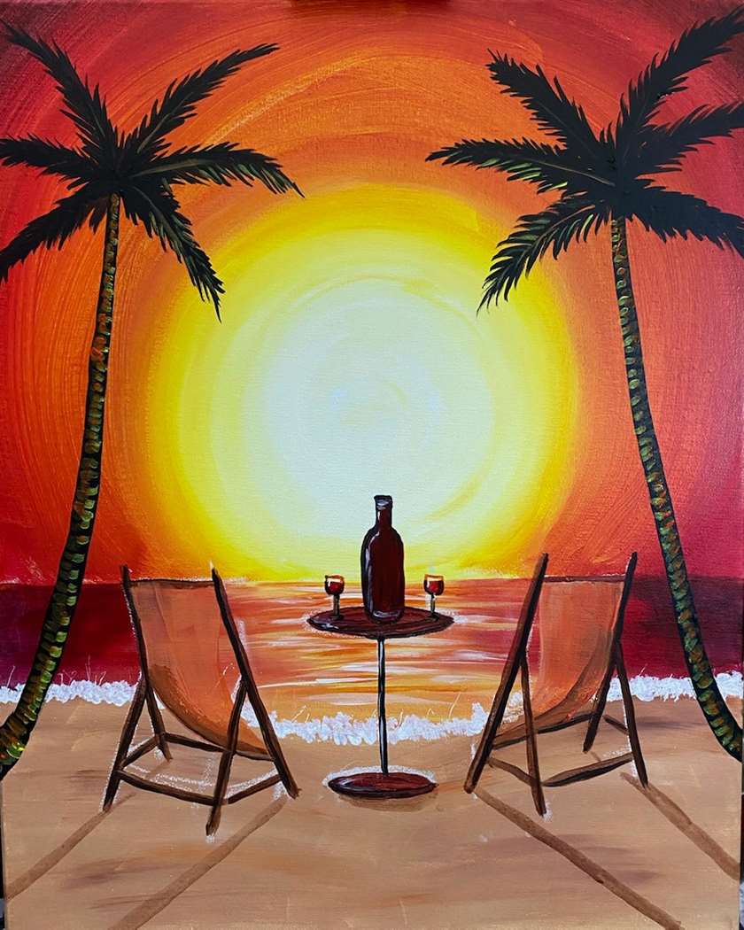 🎨 Paint and Sip: Orange Skies & Good Vibes 🌅🧡✨