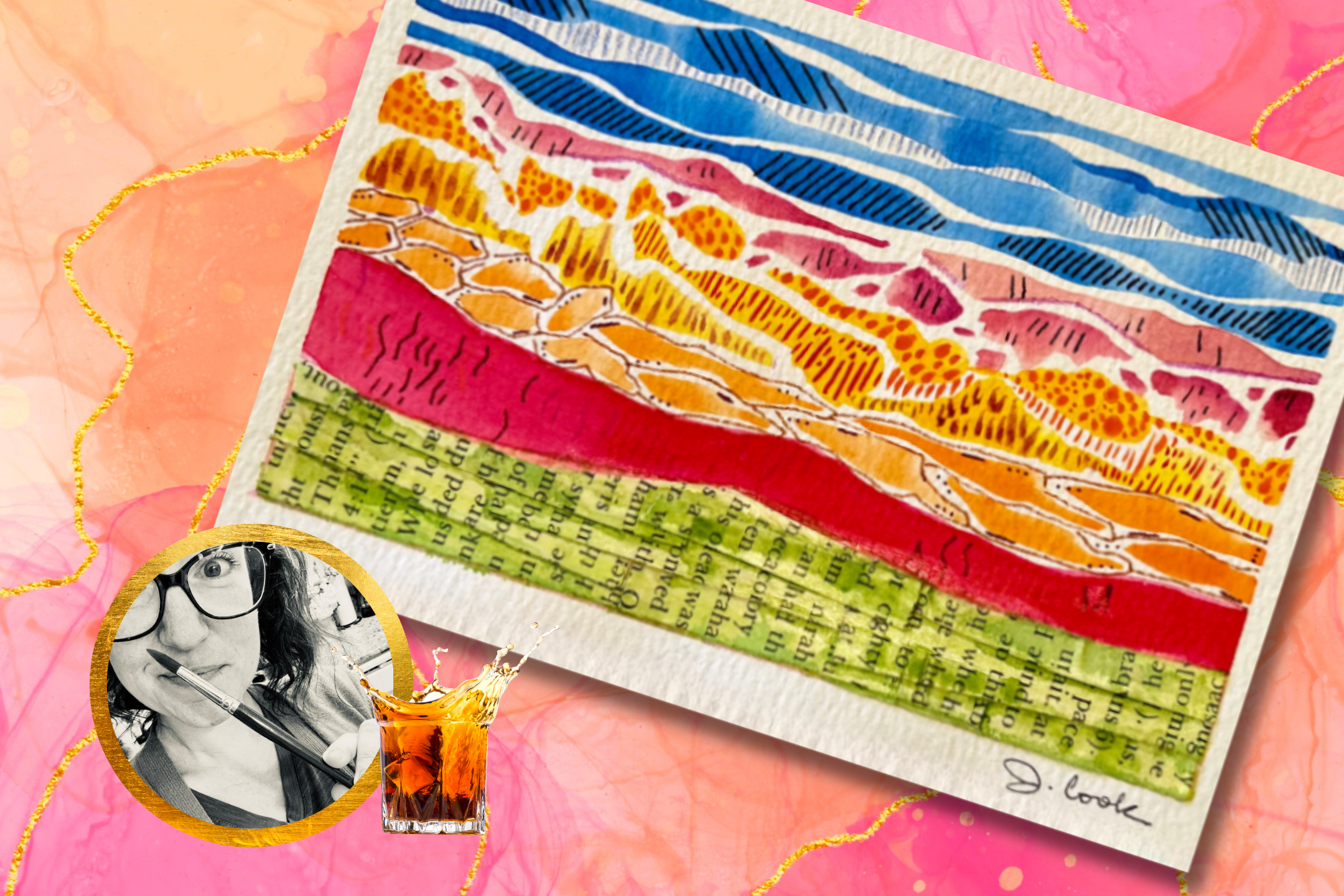 Whiskey & Watercolors - Mixed Media Abstract Landscape