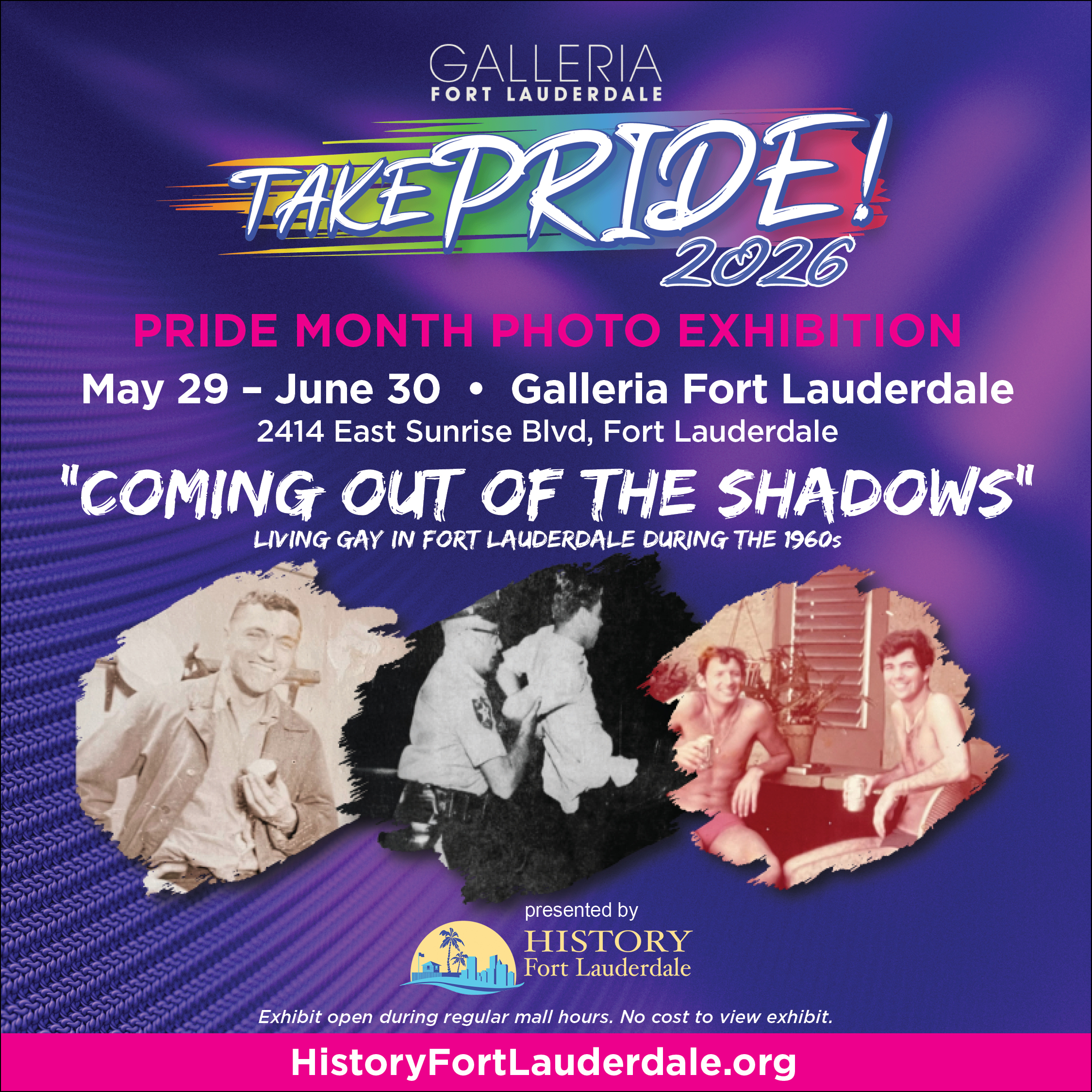 Take PRIDE! “Coming Out of the Shadows” Free Exhibition at Galleria Fort Lauderdale
